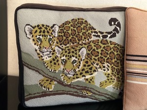 lot 374 image: Two Fun Wildlife Themed Vintage Needlepoint Pillows
