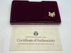 lot 409 image: 1988 United States Olympic Coin Set including Five Dollar Olympic Gold Coin