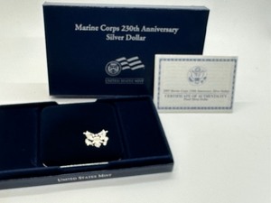 lot 418 image: United States Marine Corps 230th Anniversary Silver Proof Dollar Coin