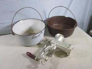 lot 177 image: (BS) Manual Meat Grinder and 2 Vint...