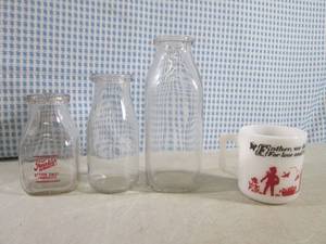 lot 290 image: (BSB) Vintage Dairy Bottles and Cup...