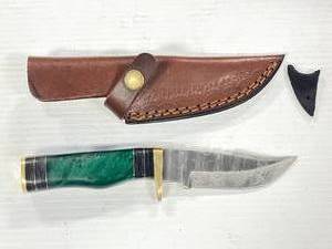 Custom Full Tang Damascus Knife & Sheath 8 Inch Long