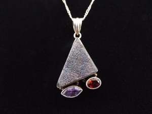.925 Sterling Silver Druzy Crystal, Amethyst, and Garnet Pendant Necklace