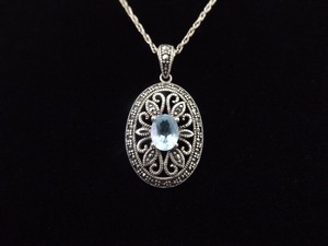 .925 Sterling Silver Art Nouveau Oval Cut Topaz Pendant Necklace