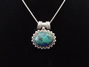 .925 Sterling Silver Azurite Cabochon Pendant Necklace