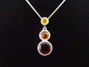 .925 Sterling Silver Amber Cabochon Pendant Necklace