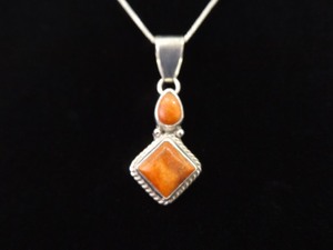 .925 Sterling Silver Red Coral Pendant Necklace