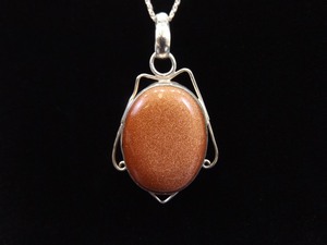 .925 Sterling Silver Goldstone Pendant Necklace