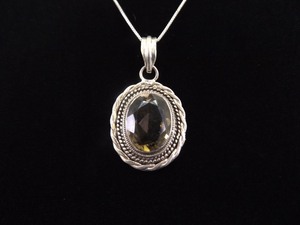 .925 Sterling Silver Faceted Smokey Quartz Pendant Necklace