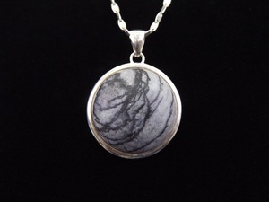 .925 Sterling Silver Pinolith Cabochon Pendant Necklace