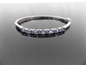 .925 Sterling Silver Amethyst Zirconia Hinged Cuff Bracelet Size 7