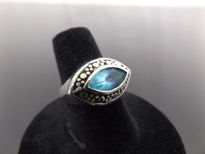 .925 Sterling Silver Marquise Cut Topaz Ring Size 7