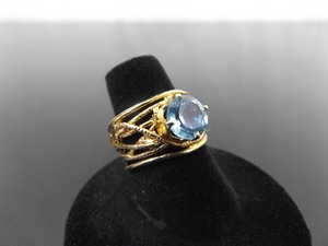 .925 Sterling Silver Topaz Solitaire Vermeil Ring Size 7