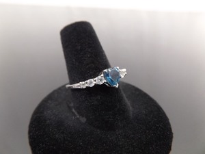 .925 Sterling Silver Aquamarine Crystal Heart Ring Size 8
