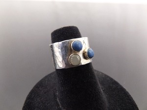 .925 Sterling Silver Lapis Lazuli and Moonstone Cabochon Ring Size 5.25