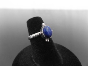 .925 Sterling Silver Lapis Lazuli Cabochon Sputnik Ring Size 5