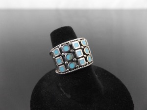 .925 Sterling Silver Inlayed Turquoise Ring Size 7