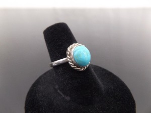.925 Sterling Silver Bisbee Turquoise Cabochon Ring Size 6.25