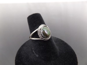 .925 Sterling Silver Green Fox Turquoise Cabochon Ring Size 7