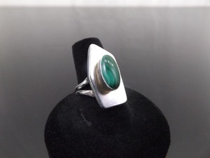 .925 Sterling Silver Malachite Cabochon Ring Size 8