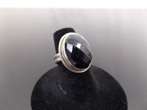 .925 Sterling Silver Faceted Purple Goldstone Ring Size 6.25