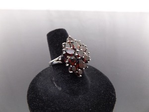 .925 Sterling Silver Garnet Fleur Ring Size 7.25