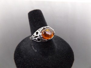 .925 Sterling Silver Amber Cabochon Ring Size 9