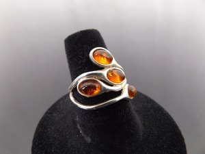 .925 Sterling Silver Amber Cabochon Ring Size 6.5