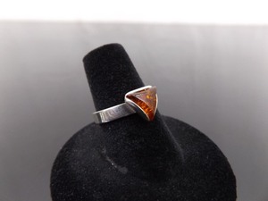 .925 Sterling Silver Amber Triangle Ring Size 7