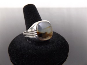 .925 Sterling Silver Agate Ring Size 13