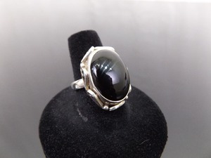 .925 Sterling Silver Black Onyx Cabochon Ring Size 8
