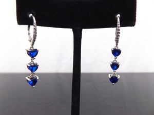 .925 Sterling Silver Sapphire Crystal Heart Hook Latch Dangle Earrings