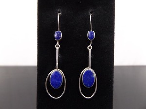 .925 Sterling Silver Lapis Lazuli Dangle Hook Earrings