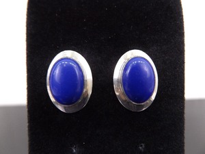 .925 Sterling Silver Lapis Cabochon Post Earrings