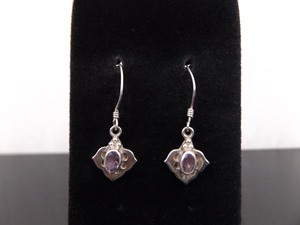 .925 Sterling Silver Oval Cut Amethyst Dangle Hook Earrings