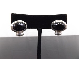 .925 Sterling Silver Moonstone Accented Black Onyx Cabochon Hinged Post Earrings