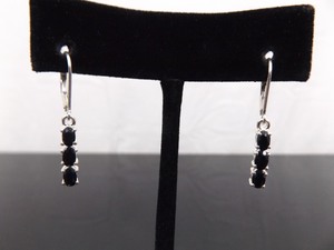 .925 Sterling Silver Black Onyx Dangle Hinged Clasp Earrings