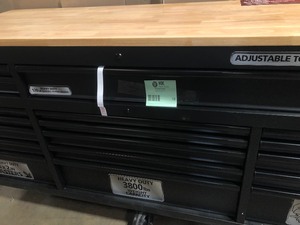 Husky 72 in. W x 24 in. D Heavy Duty 18-Drawer Mobile Workbench Tool Chest with Adjustable-Height Hardwood Top in Matte Black, Has Scratches, Review all pictures, customer return
