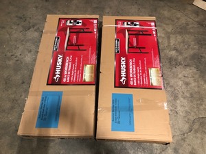 Husky 4 ft. Solid Wood Top Workbench in Black, Lot of 2, Open Box, review all pictures