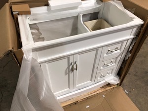 Home Decorators Collection Ashburn 36 in. W x 21.75 in. D Vanity Cabinet in White, HAS DAMAGE, Customer return, Review all picture
