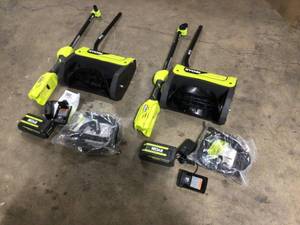 Lot of 2 RYOBI 40V 12 in. Cordless Electric Snow Shovel with 4.0 Ah Battery and Charger Customer returns See Pics