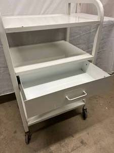 lot 3 image: MSRP $395 Medical Metal Cart Lab Trolley with One drawer Three Shelves Design on Wheels