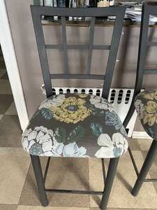 lot 1 image: Pair of MetalTaupe Colored Stools with Fabric Cushion