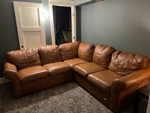 lot 6 image: Brown Leather Couch - LaZBoy