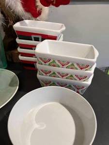 lot 69 image: Assorted Christmas Dishware and Santas