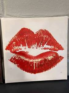 lot 81 image: Set of 3 Canvas Print Photos Love, Kiss, Guitar