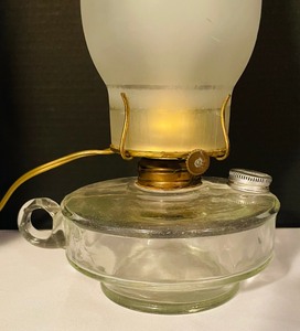 lot 131 image: Vintage St. Josephs Glass Electrified Oil Lamp