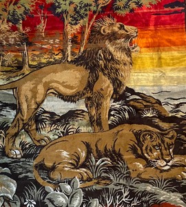 lot 132 image: Vintage Lion Themed Tapestry