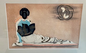 lot 14 image: Vintage Woodblock Print by Major Vincent Hack - Reclining Geisha