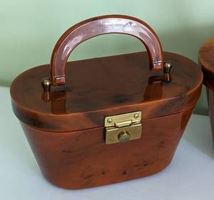 lot 60 image: Three Vintage Lunchbox Style Lucite Handbags